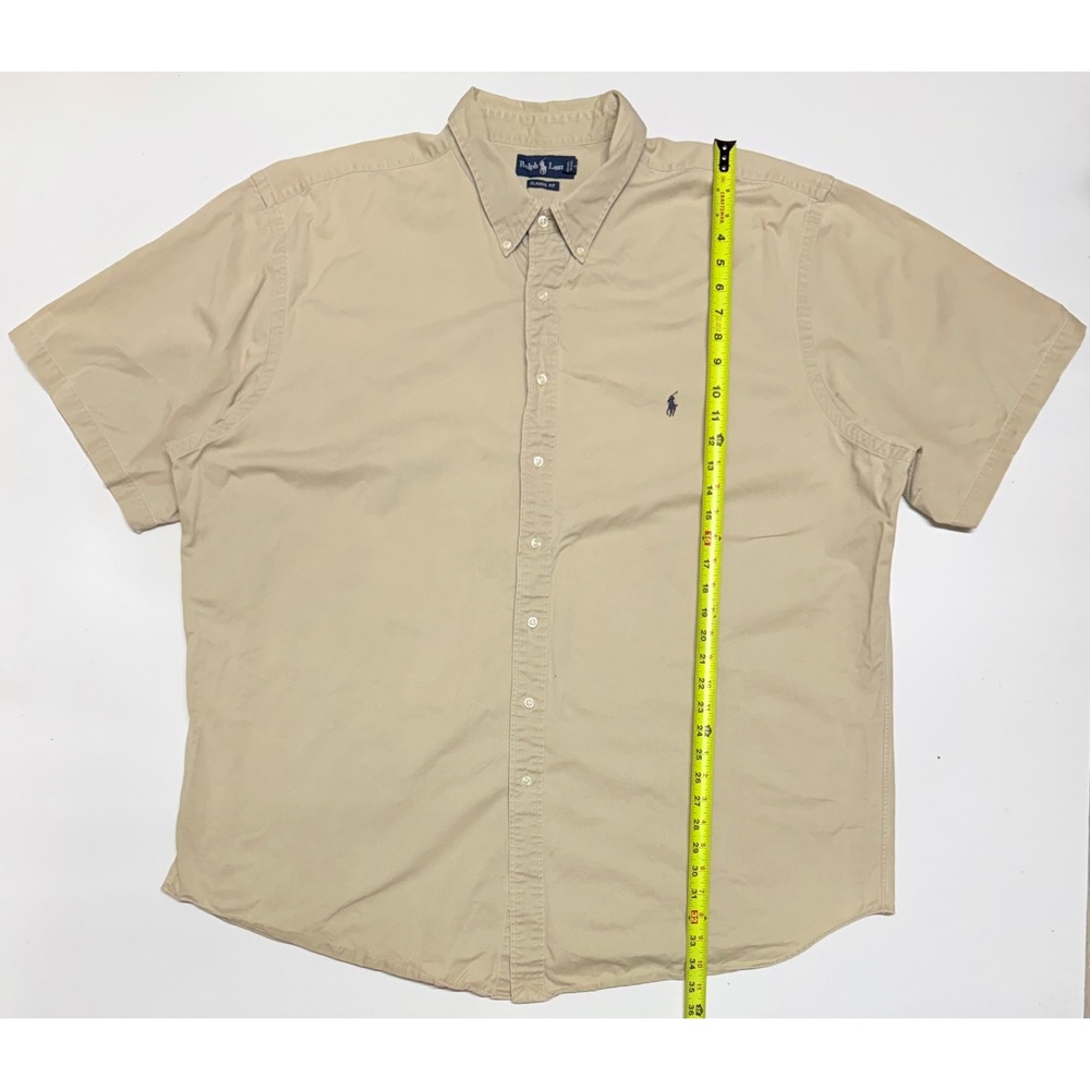 Polo Ralph Lauren Mens 3XLT Classic Fit Short Sleeve Button Down Shirt Khaki Tan